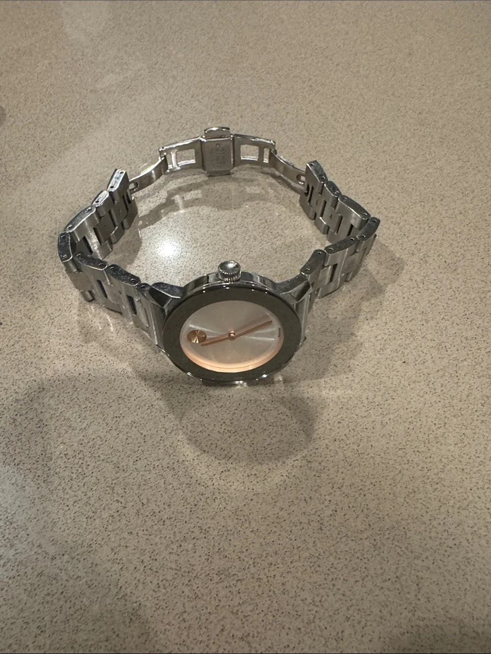 Movado Silver and Black Stainless Steel Bracelet Watch